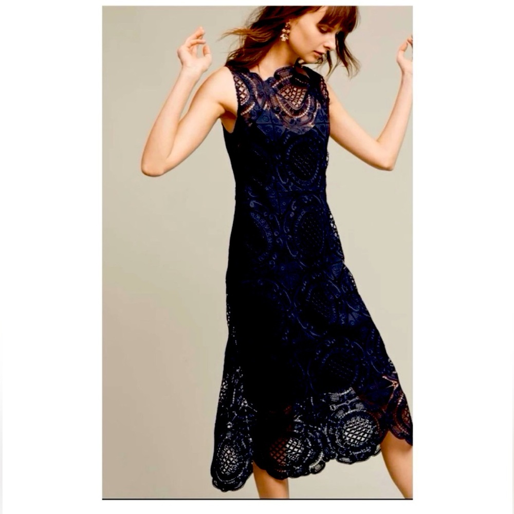 Tracy Reese for Anthropologie Barlion Scalloped Lace
Open Back Midi Dress size 8